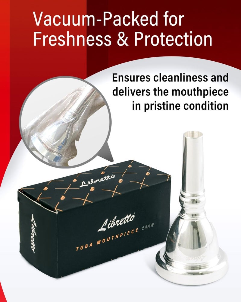 Libretto 24AW Tuba Mouthpiece, 2μm Silver Plated Tuba Mouthpiece w/Vacuum Packing, Designed for Beginners, Students, Intermediate Players - Image 4
